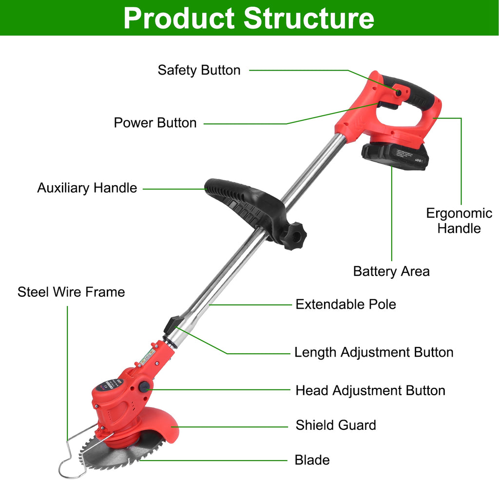 1Set Electric Cordless Grass Trimmer  With 2 Alloy Saw Blades 2 Alloy Blades 10 Plastic Blades 2 Rechargeable Batteries Goggles Gloves Auxiliary Handle Fedex Shipping