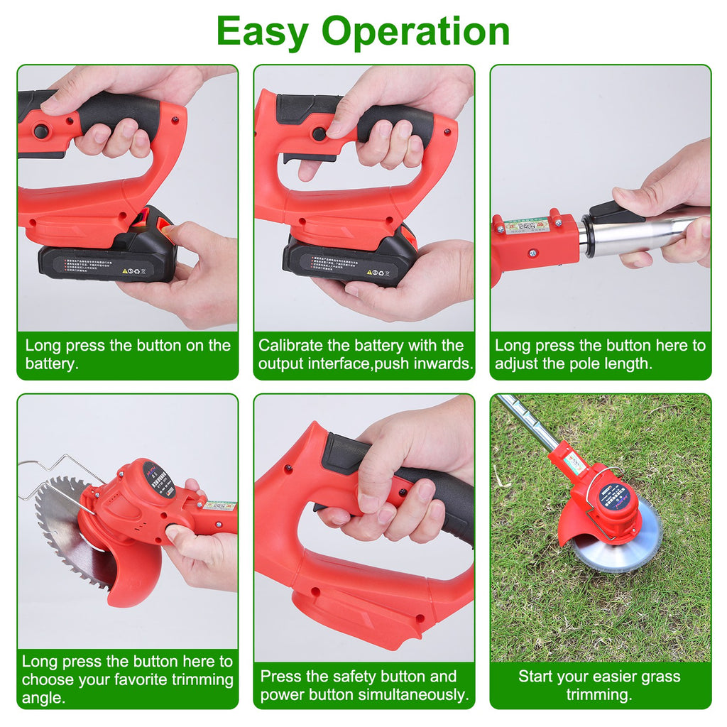1Set Electric Cordless Grass Trimmer  With 2 Alloy Saw Blades 2 Alloy Blades 10 Plastic Blades 2 Rechargeable Batteries Goggles Gloves Auxiliary Handle Fedex Shipping
