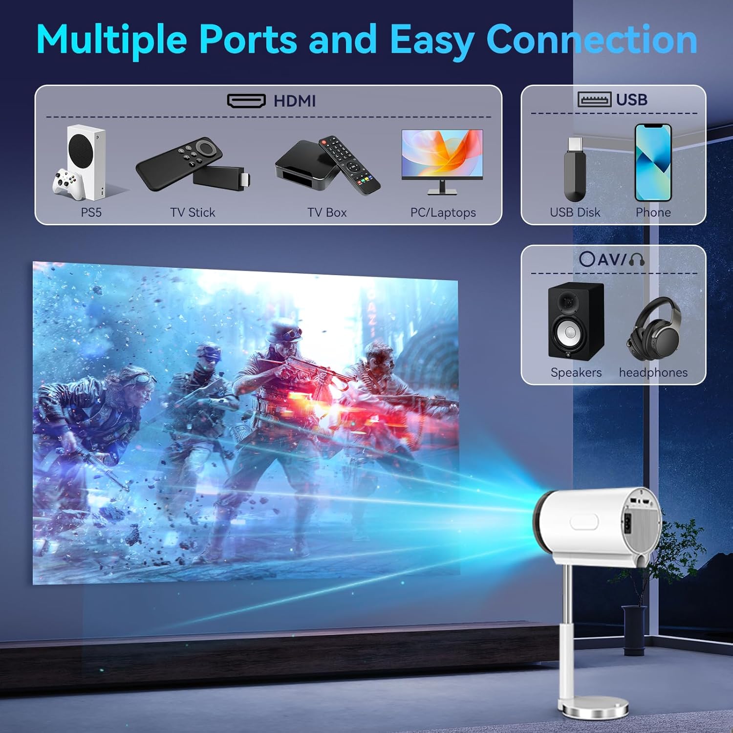 Home Projector For Bedroom Wall Projection, Ultra-transparent, Mobile Phone Computer Direct Projection, Miniature Projector.
