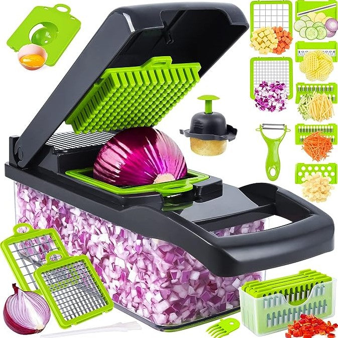 Cortador de Verduras Multifunción 12 en 1 – Rápido, Seguro y Sin Esfuerzo