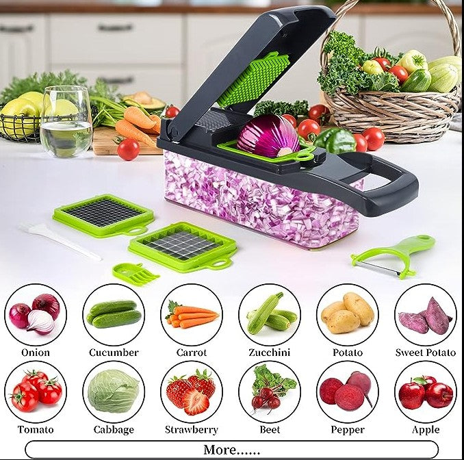 Cortador de Verduras Multifunción 12 en 1 – Rápido, Seguro y Sin Esfuerzo